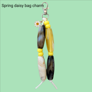 Yellow and Brown Beaded Keychain